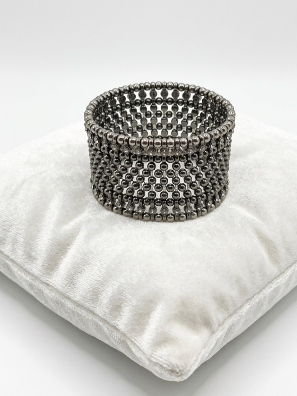 Cara New York Silver-Tone/Gunmetal Beaded Wide Stretch Statement Bracelet